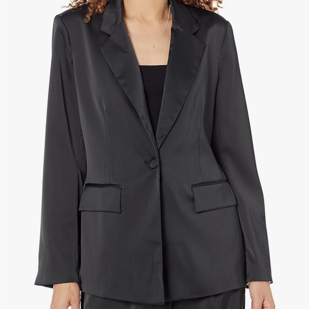 Women’s Black Satin Single-Button Blazer